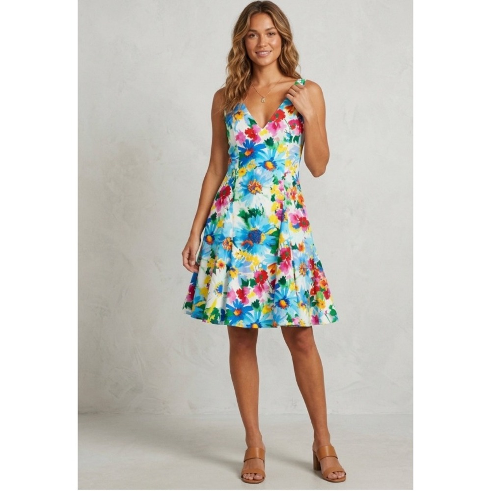 Polo Ralph Lauren Womens Floral V-Neck Fit &‎ Flare Dress Multi-Color Size 6